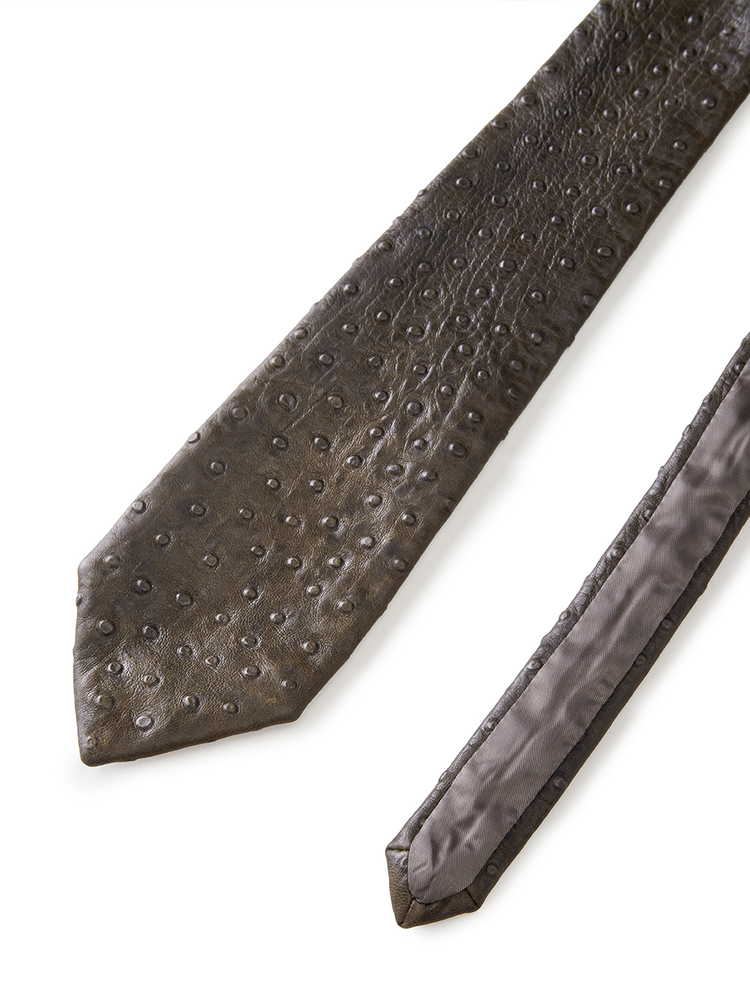 INSUN恩裳2024秋季复古褶皱肌理感绵羊皮真皮领带9C34393010