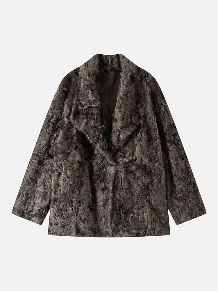 INSUN恩裳专选2025冬季复古慵懒风小胡羊皮毛一体外套9C65509840