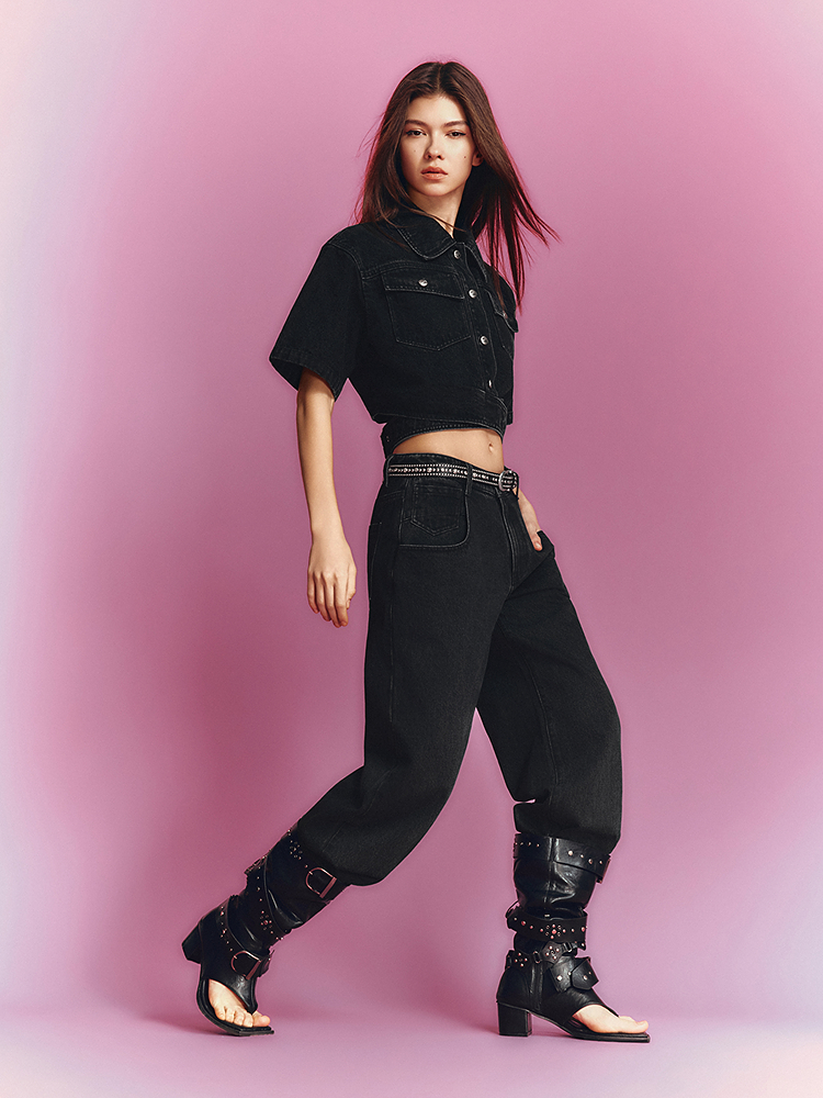 SALT.P可颜 2026夏季新款宽松落肩绑带牛仔衬衫AC36230080