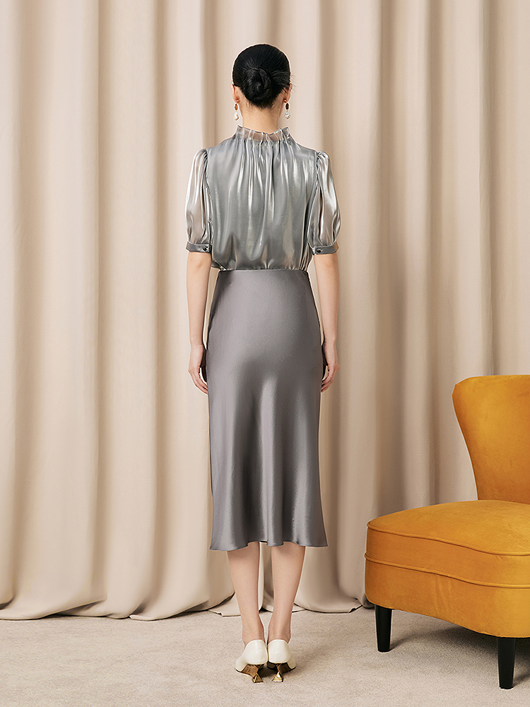 Song of Song歌中歌2026夏季新品高级灰缎面斜裁半裙5C36250020