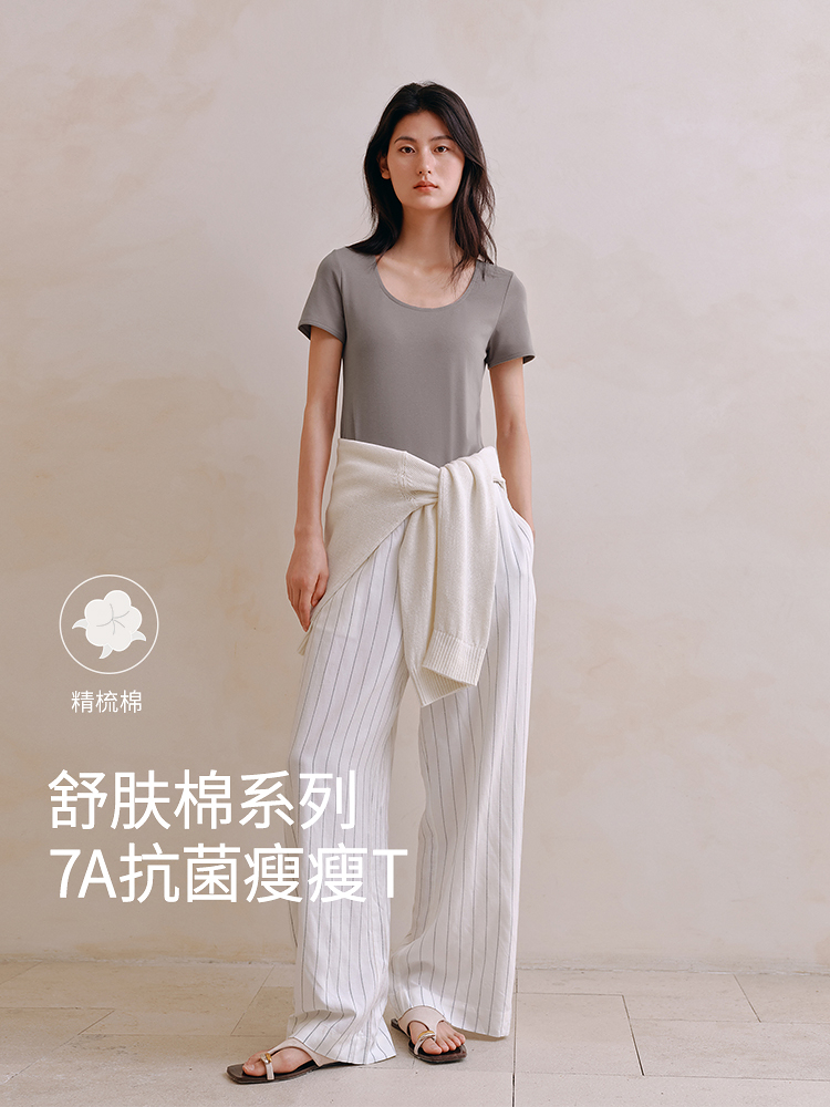 7A抗菌弹力螺纹U领T恤8J35227170