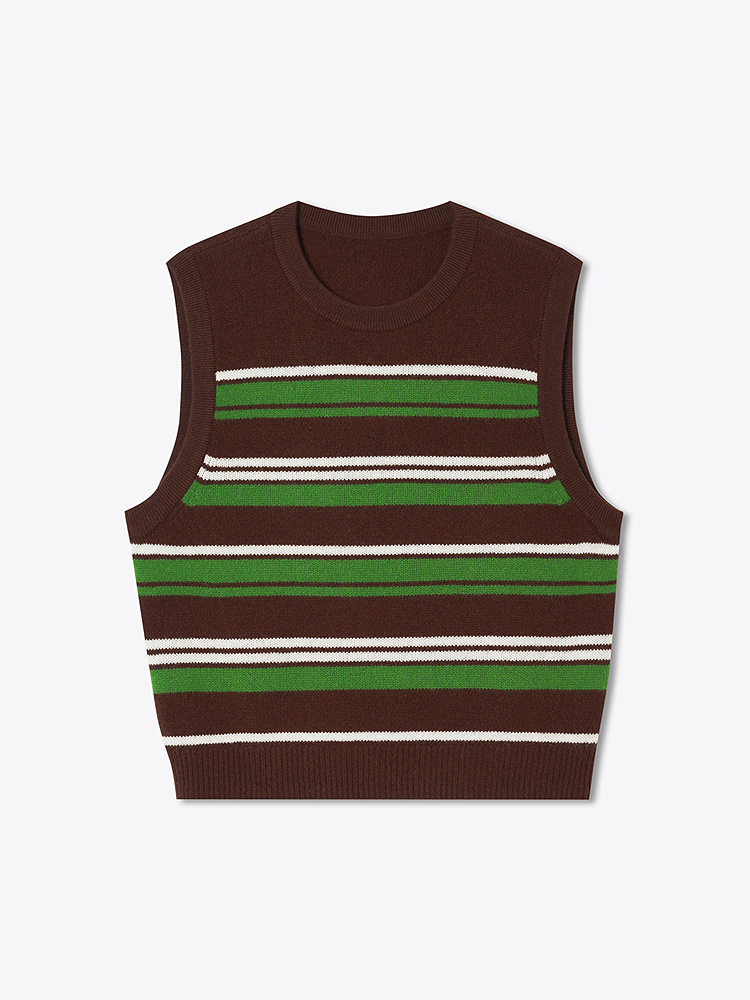 ToyzY2025冬季复古撞色条纹100%绵羊毛针织背心ZC35504010