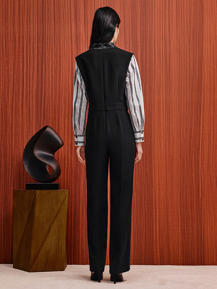 OBBLIGATO奥丽嘉朵2026春季新款三醋酸拼接收腰直筒西装连体裤1C36102040