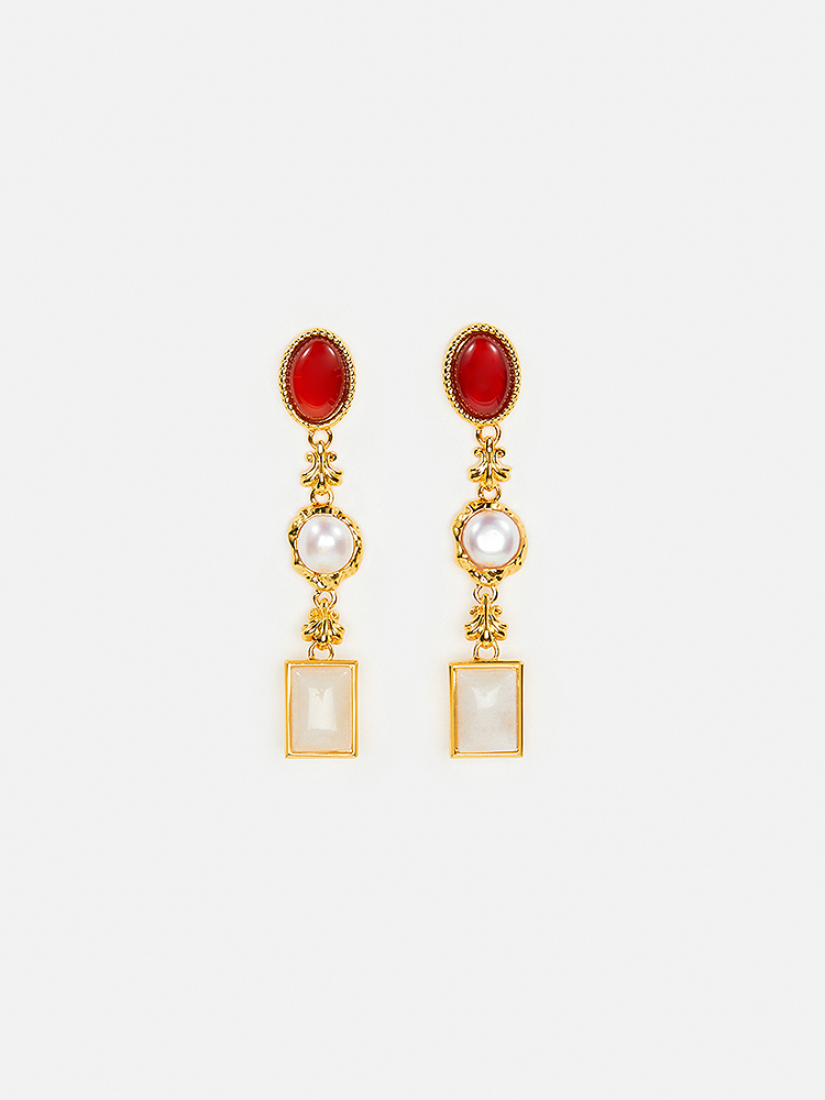 SongofSong歌中歌2024冬季金色红玛瑙装饰耳环5C34594020