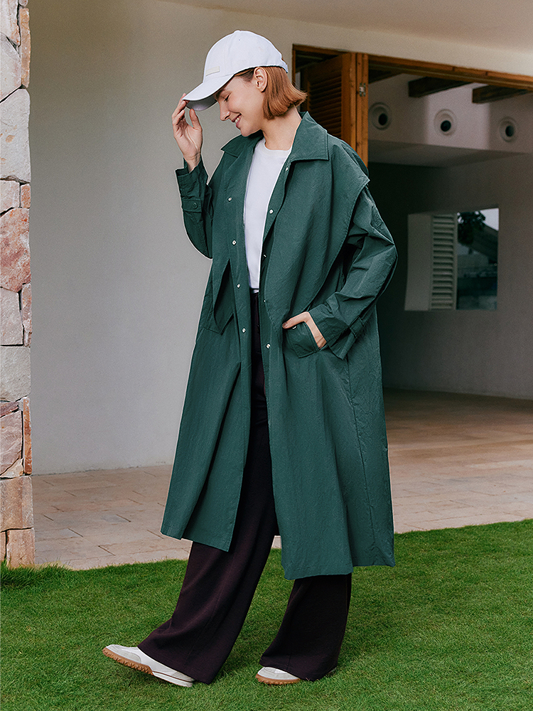 XII BASKET十二篮26春新款解构感拼接廓形风衣连帽通勤长风衣外套7C36107380