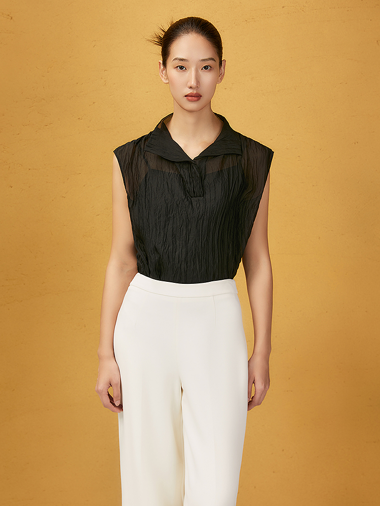 SongofSong歌中歌2025冬季新品压褶薄纱新中式美学背心5C35504010