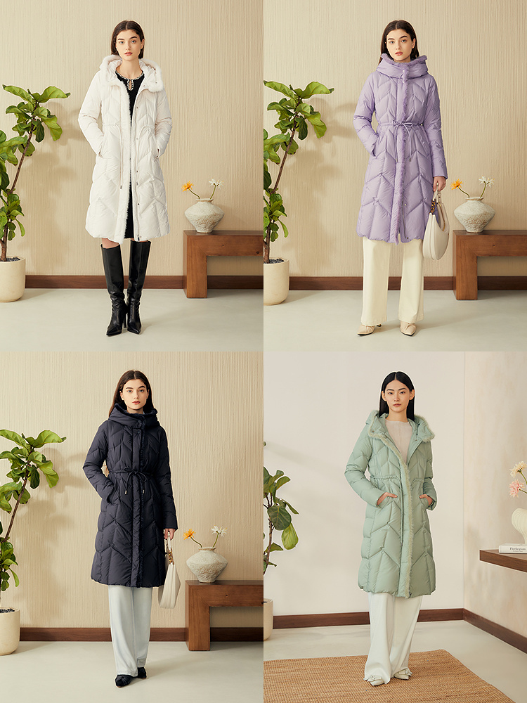 【厚实高克重】YINER音儿专选2025春季新款保暖水貂毛条长羽绒服8C65108126