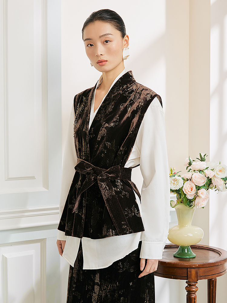 Song of Song歌中歌2026春季新品丝绒烫金马甲5C36101130