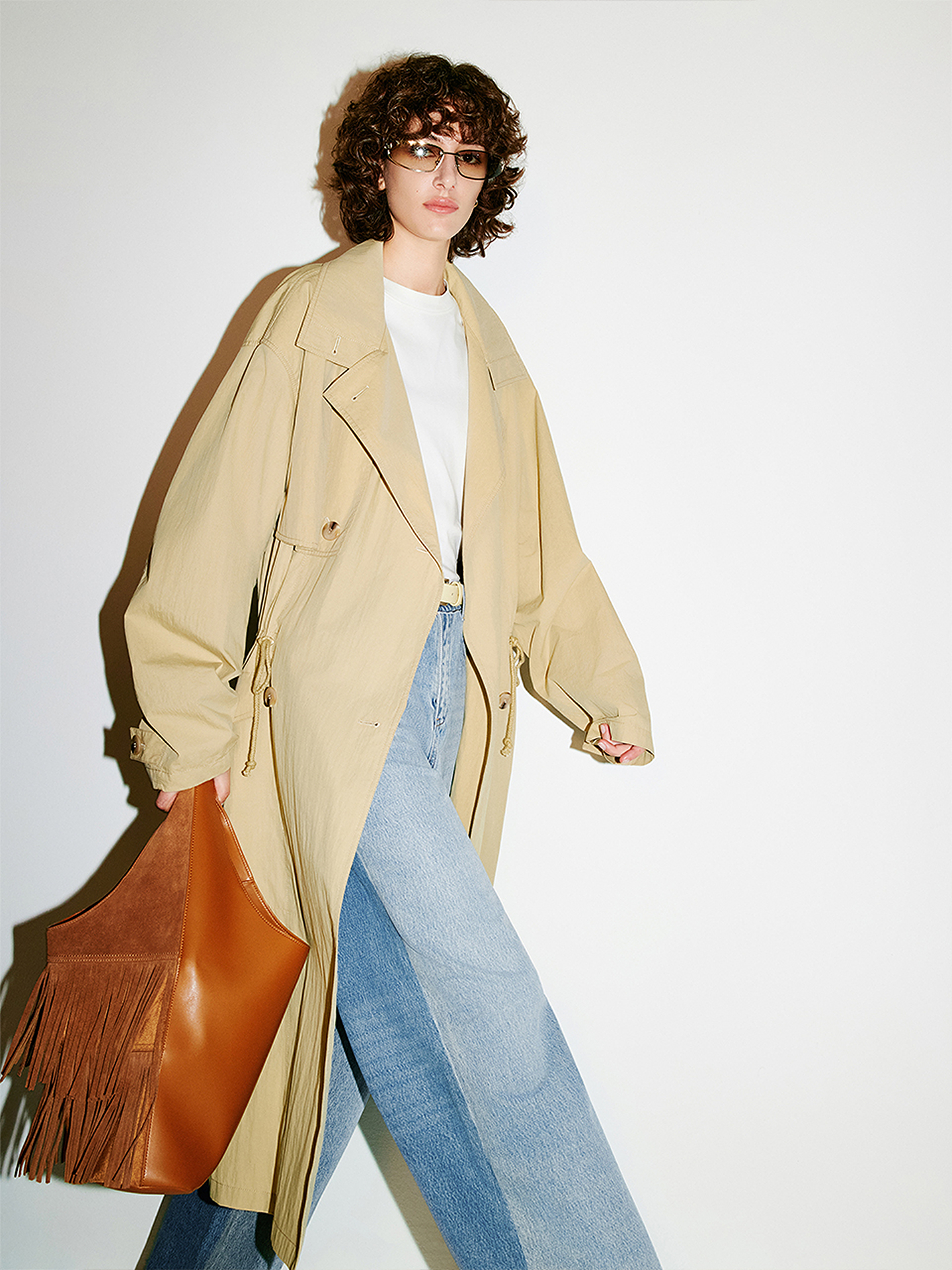 COVERINS2026春季新款宽松抽绳收腰风衣CC36107010