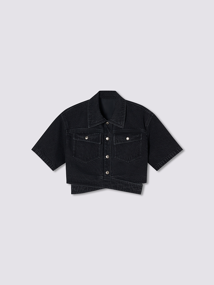 SALT.P可颜 2026夏季新款宽松落肩绑带牛仔衬衫AC36230080