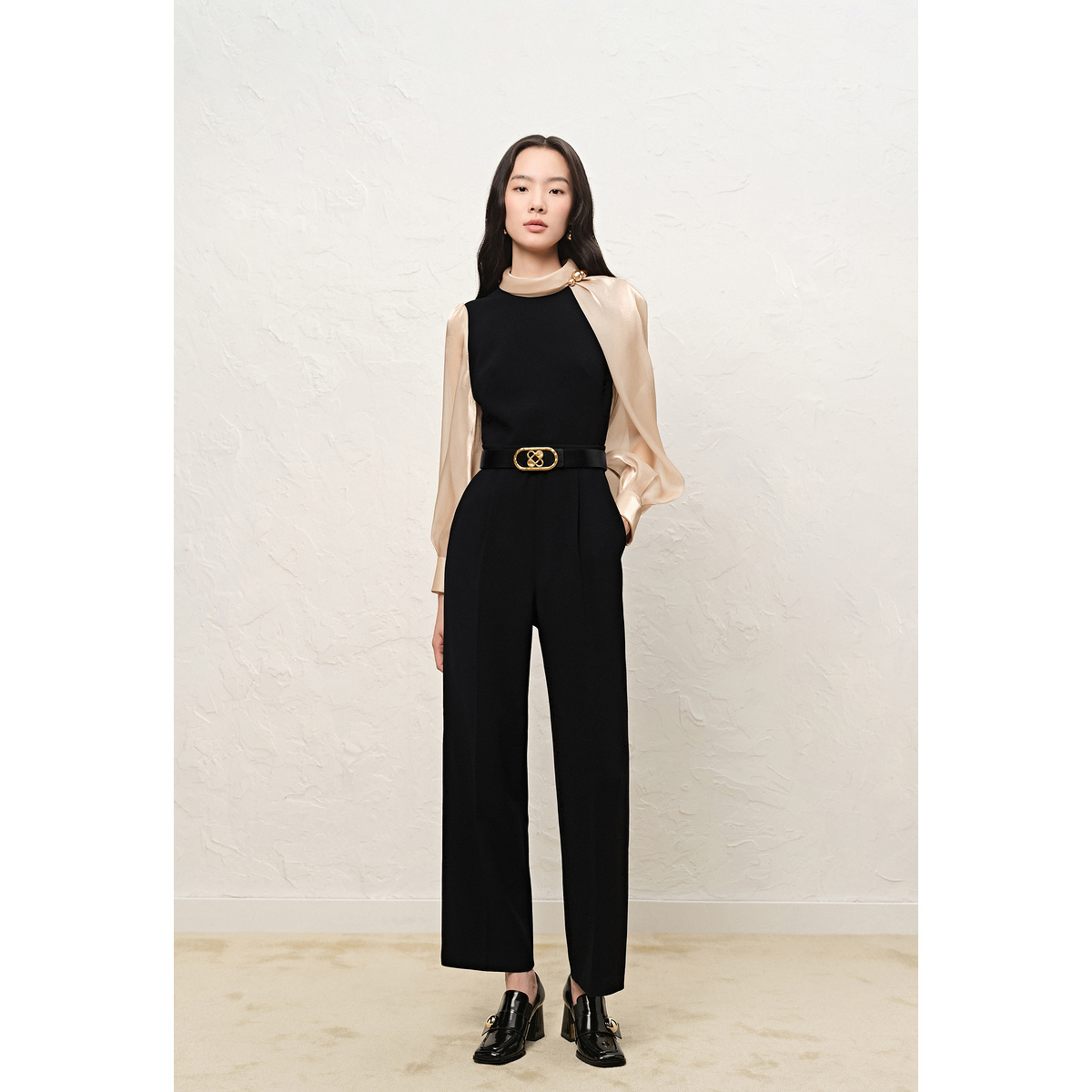 【钜惠款】(腰带单拍)OBBLIGATO奥丽嘉朵2022早秋新款解构设计堆堆领三醋酸连体服1C62320500