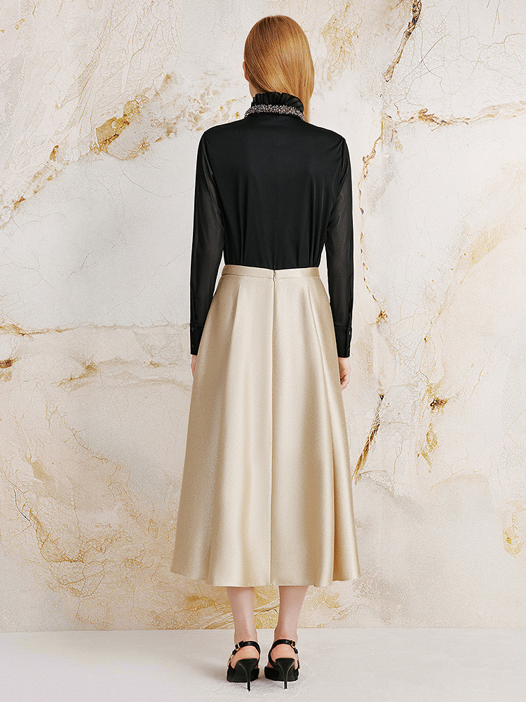 OBBLIGATO奥丽嘉朵2026秋季新款韩国进口水光纱荷叶领钉珠衬衫1C36330090