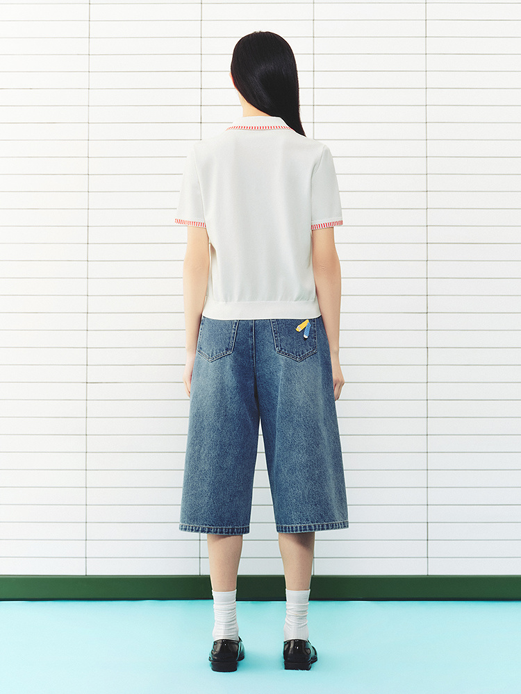 ToyzY2026夏季新款趣味小狗章仔撞色翻领半拉链开胸T恤ZC36206370