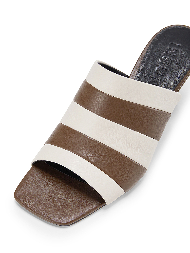 INSUN恩裳2024夏装新款休闲编织厚底真皮凉拖9C35192030