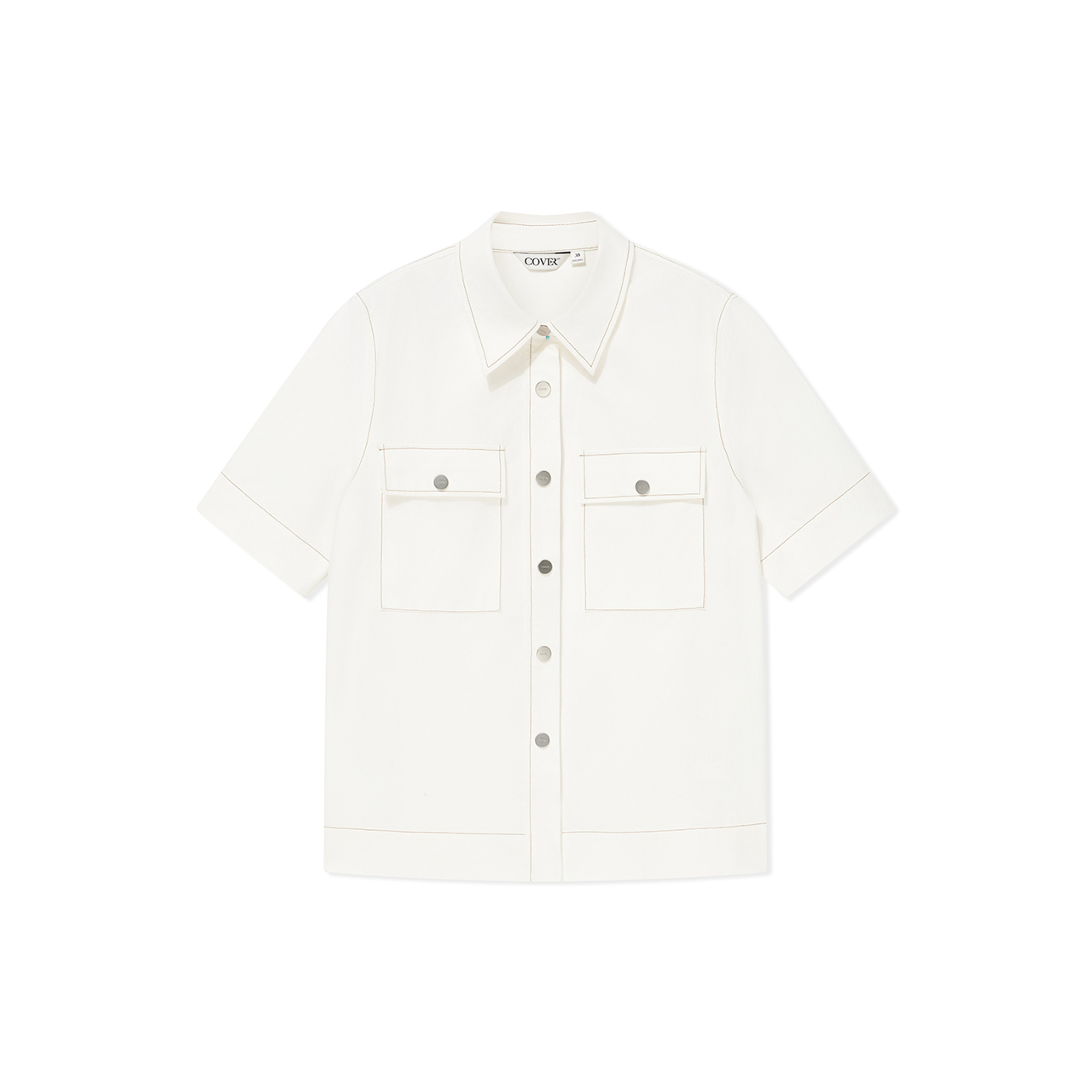 COVERINS2026夏季新款白色100棉工装风短袖衬衫CC36230280