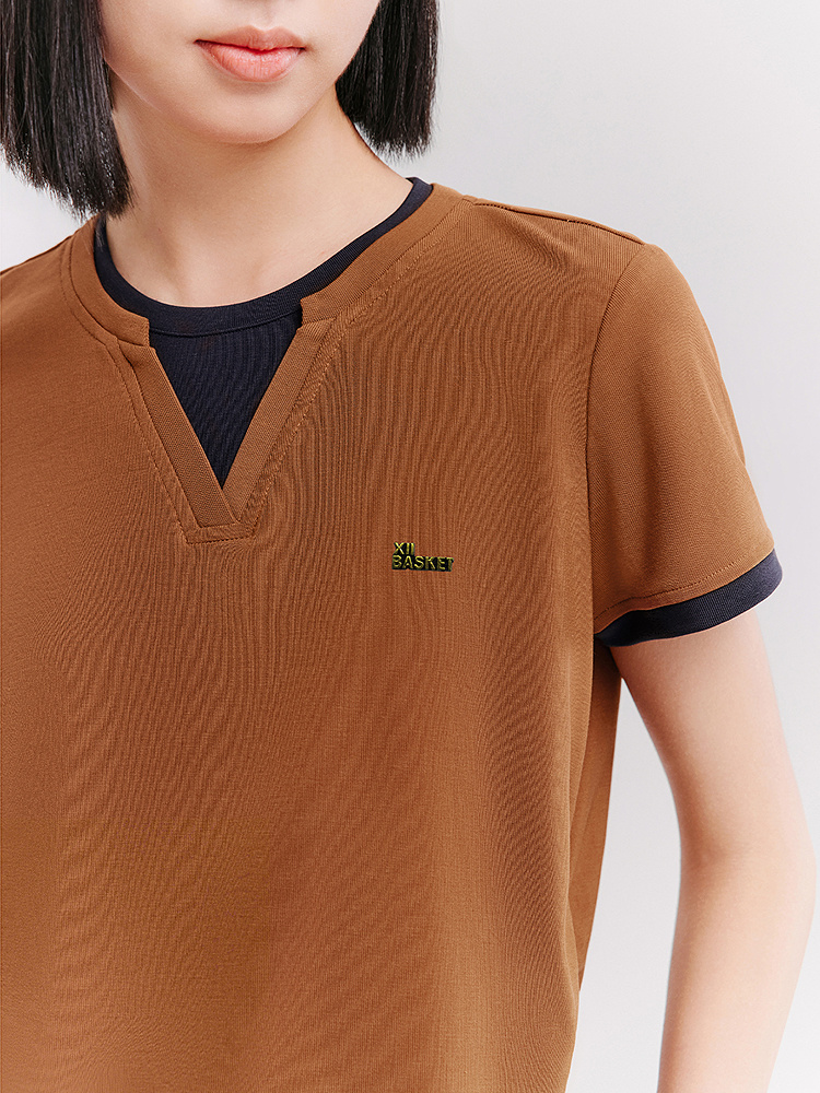 XII BASKET十二篮26夏新款透气撞色假两件V领针织衫7C36260190