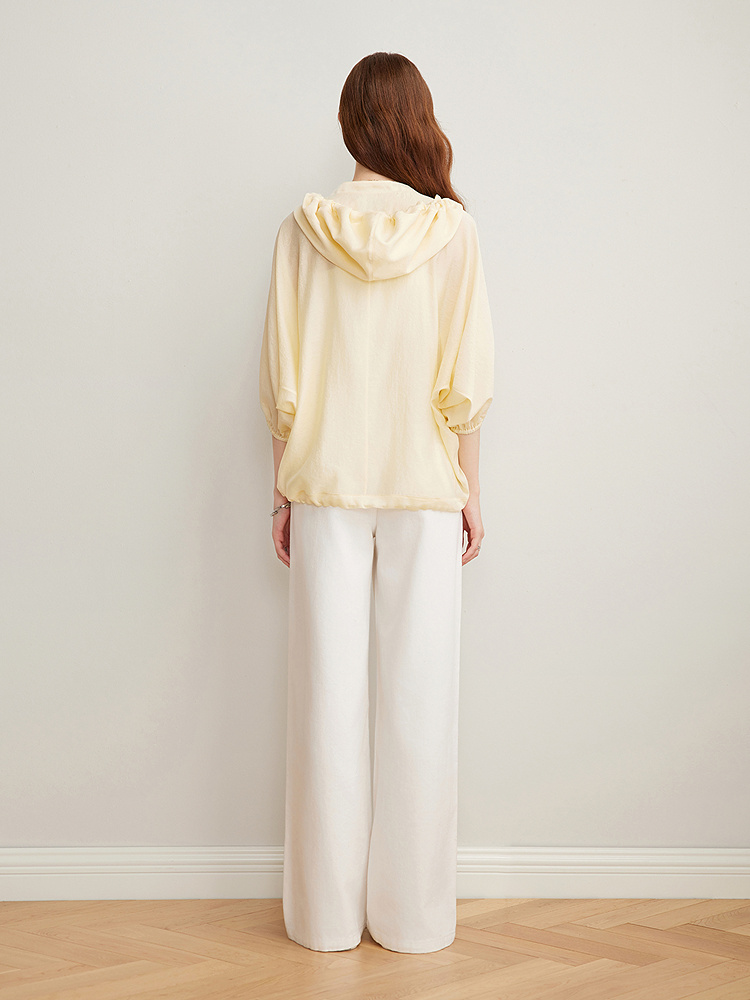 Goodland美地女装2025夏季浅黄色宽松防晒醋酸连帽短外套薄款LC35210030