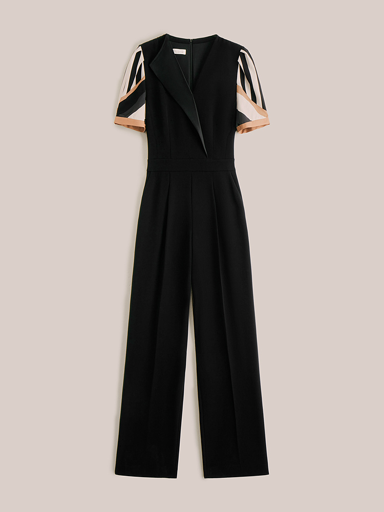 OBBLIGATO奥丽嘉朵2025夏季V领条纹拼接显瘦连体服1C35202120