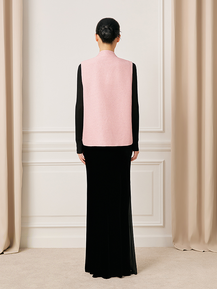 【粉织银葱】Song of Song歌中歌2026春季新款花纱珠绣立领马甲5C36101090