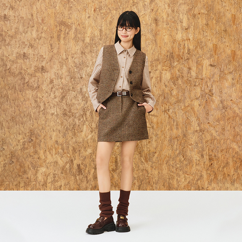 ToyzY2025冬季新款复古彩点斜纹挺括有型羊毛花呢马甲ZC35501050