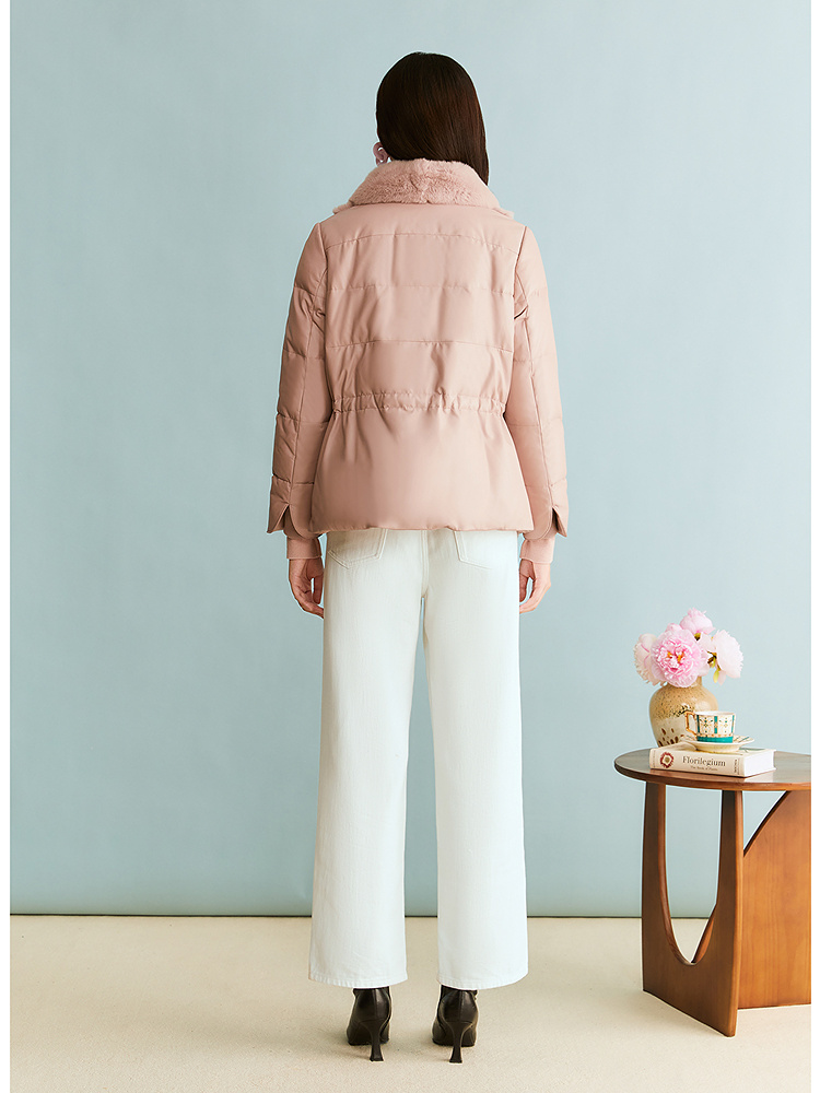 YINER音儿专选2025冬季新款优雅一手长兔毛翻领羊皮真皮羽绒服8C65509626