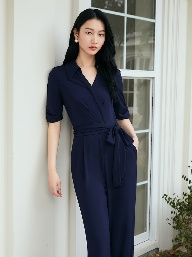 OBBLIGATO奥丽嘉朵2025夏季藏蓝色商务气质连体裤1C35202090