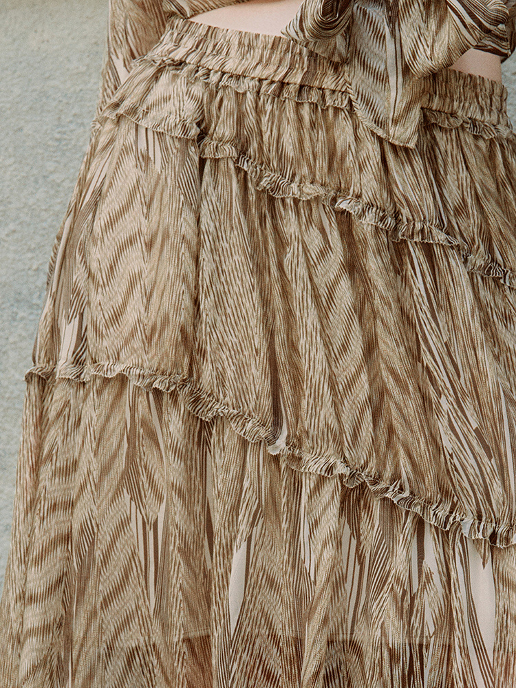 OBBLIGATO奥丽嘉朵2026夏季新款驼色印花短裙1C36250060