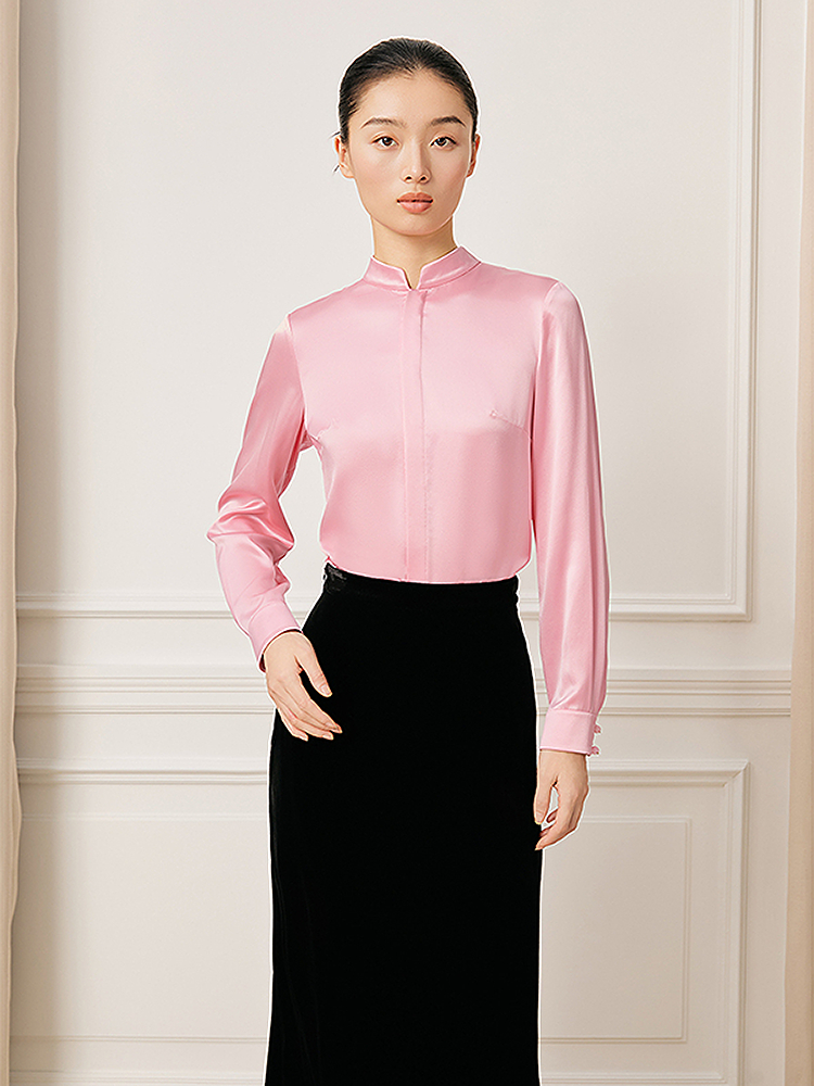 【100桑蚕丝】Song of Song歌中歌2026春新款珍珠光泽感立领上衣5C36130090