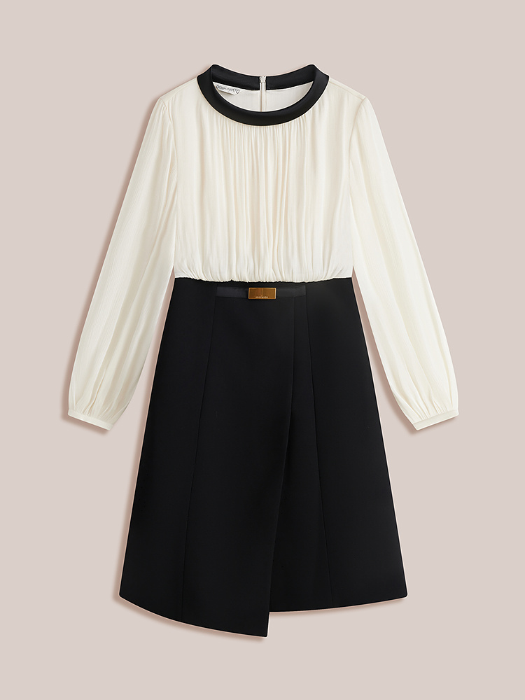 OBBLIGATO奥丽嘉朵2026秋冬季新款水光纱拼接三醋酸收腰连衣裙1C66505230