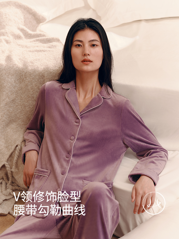 浪漫天鹅绒中长款家居套装8J34505010