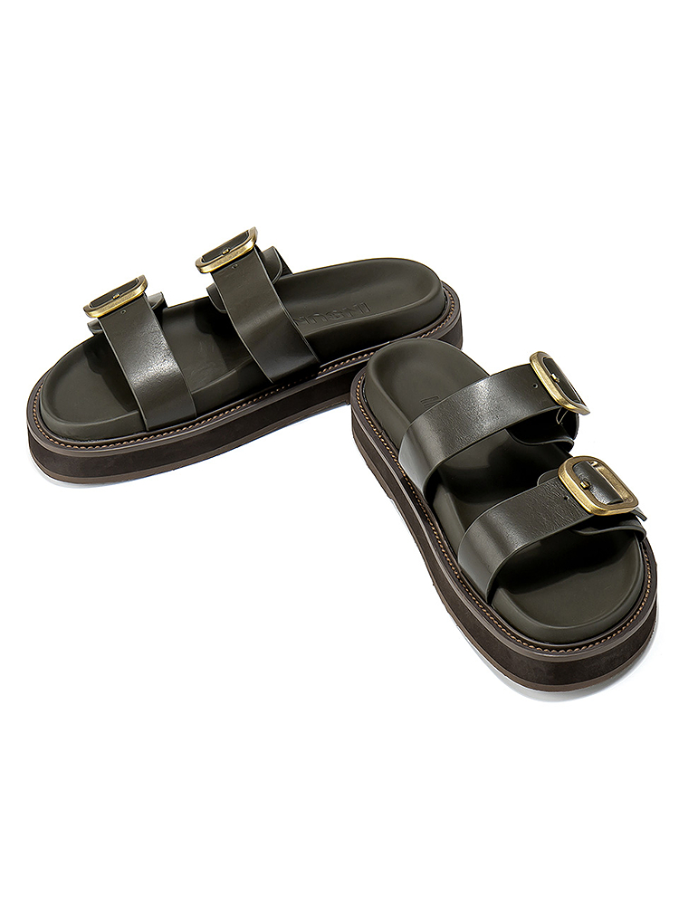 INSUN恩裳2025夏季复古休闲金属扣厚底凉拖9C35292050