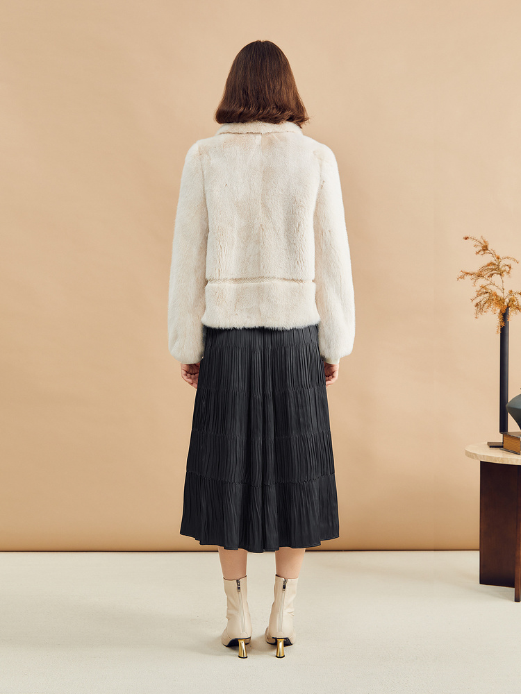 YINER音儿专选女装2024冬季水貂毛皮菱形剪花真皮皮草8C44509026