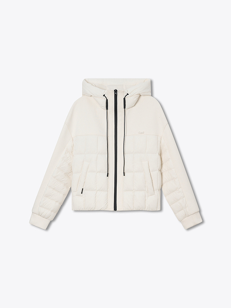 ToyzY2026冬季新款柔软针织卫衣面料肩袖连帽假两件拼接连帽羽绒服ZC36508390