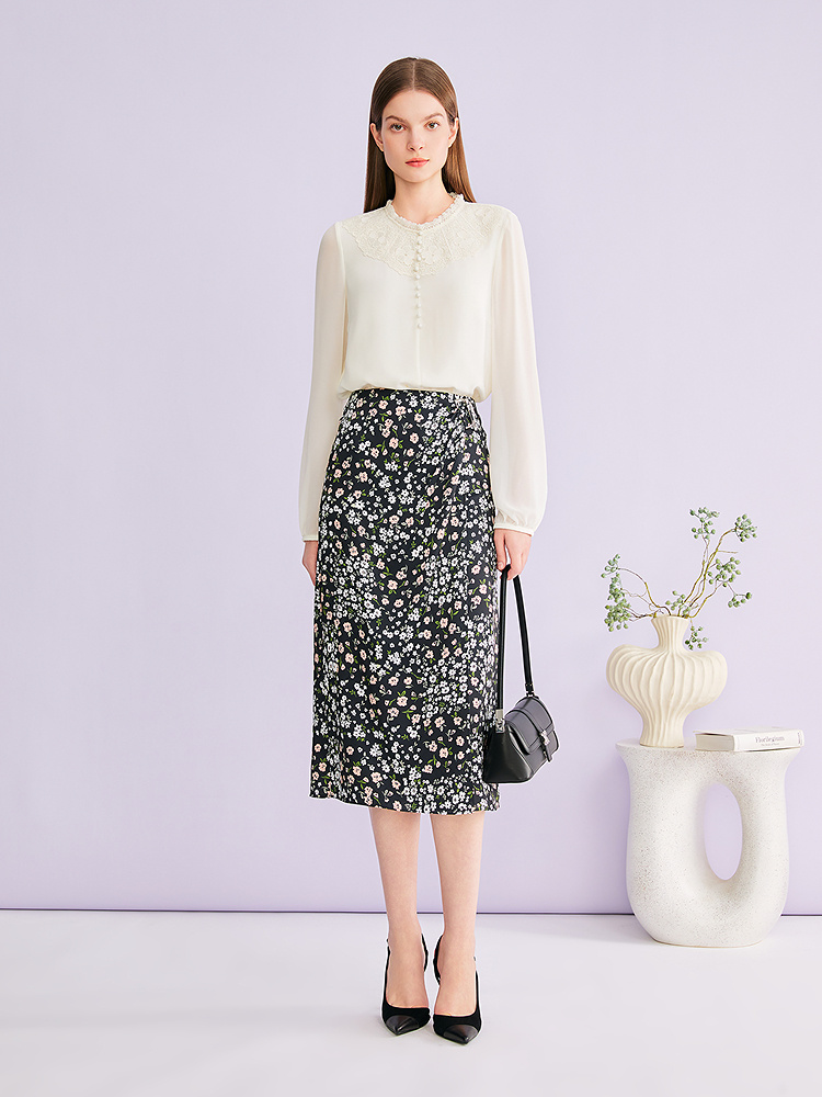 YINER音儿专选2026夏季新款时尚优雅碎花印花捏褶显瘦A字半身裙8C66250006