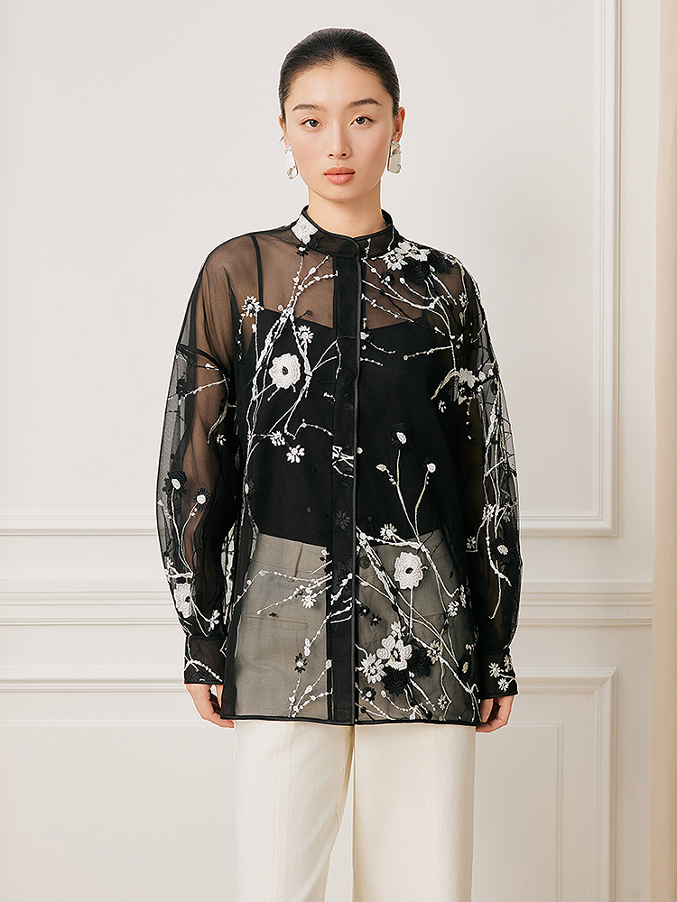 【梅花刺绣】Song of Song歌中歌2026春季泼墨绣花新中式罩衫5C36130160