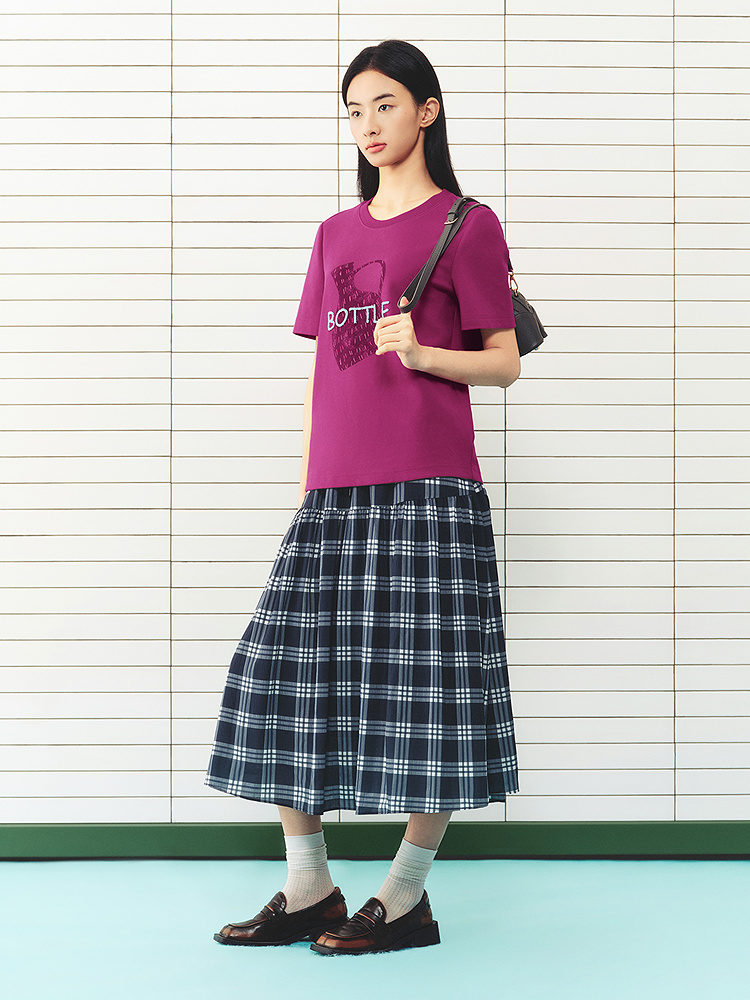 ToyzY2026夏新款钉珠印花紫色棉氨透气直身T恤ZC36260040
