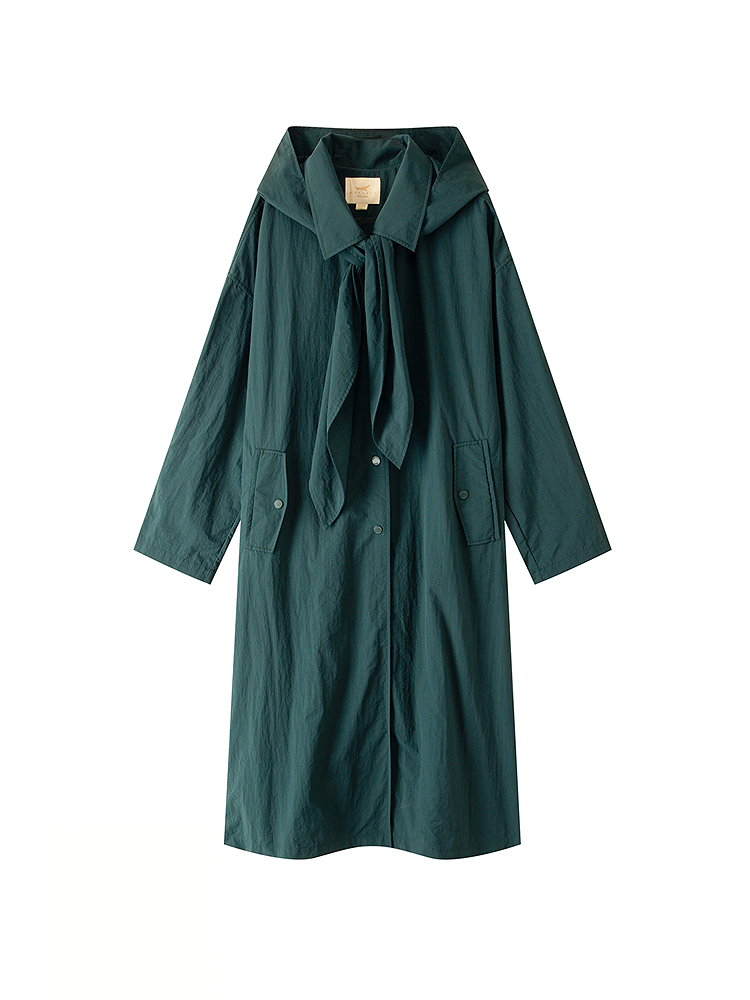 XII BASKET十二篮26春新款解构感拼接廓形风衣连帽通勤长风衣外套7C36107380