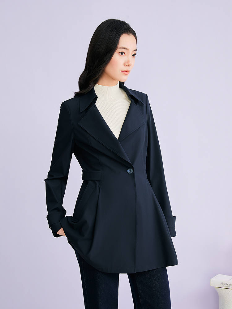 YINER音儿专选2026春季新款优雅时尚通勤大翻领一手长风衣外套8C66107026