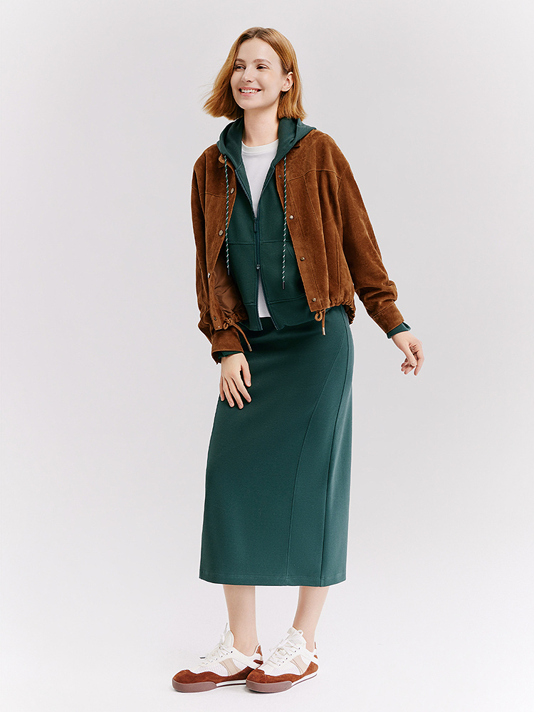 XII BASKET十二篮26春新款复古经典设计时尚棕色翻领羊皮短款夹克7C36109010