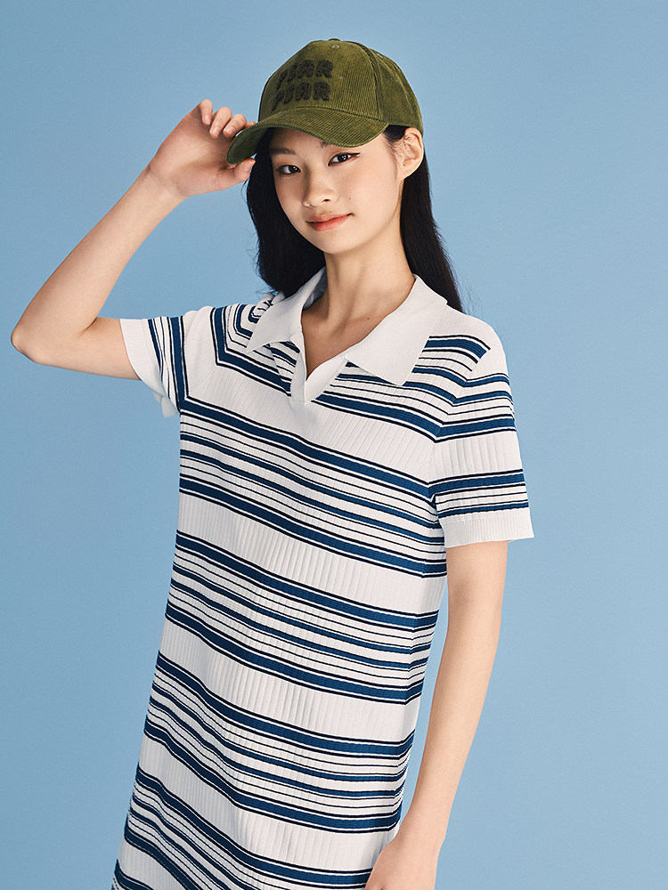 PSALTER诗篇 2026夏季新款蓝白条纹针织连衣裙6C66206373