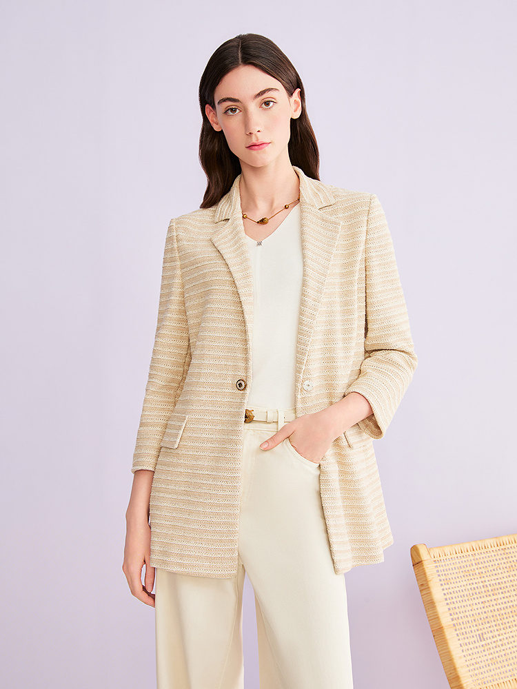 YINER音儿2026夏季新款优雅时尚通勤西装平驳领棉混纺一粒扣外套8C36210270