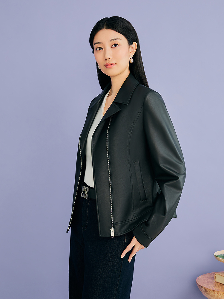 YINER音儿专选2026秋季新款时尚翻领羊皮革真皮皮衣夹克短款外套8C66309246