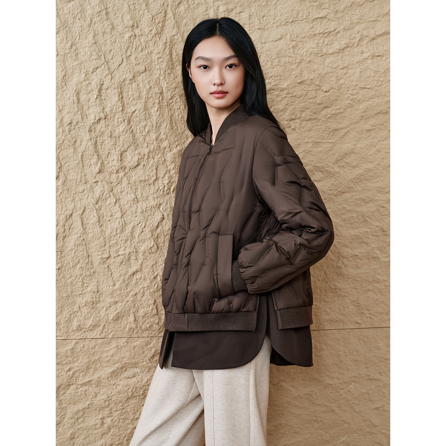 INSUN恩裳专选2025冬季假两件拼接轻薄鹅绒羽绒服9C65508890