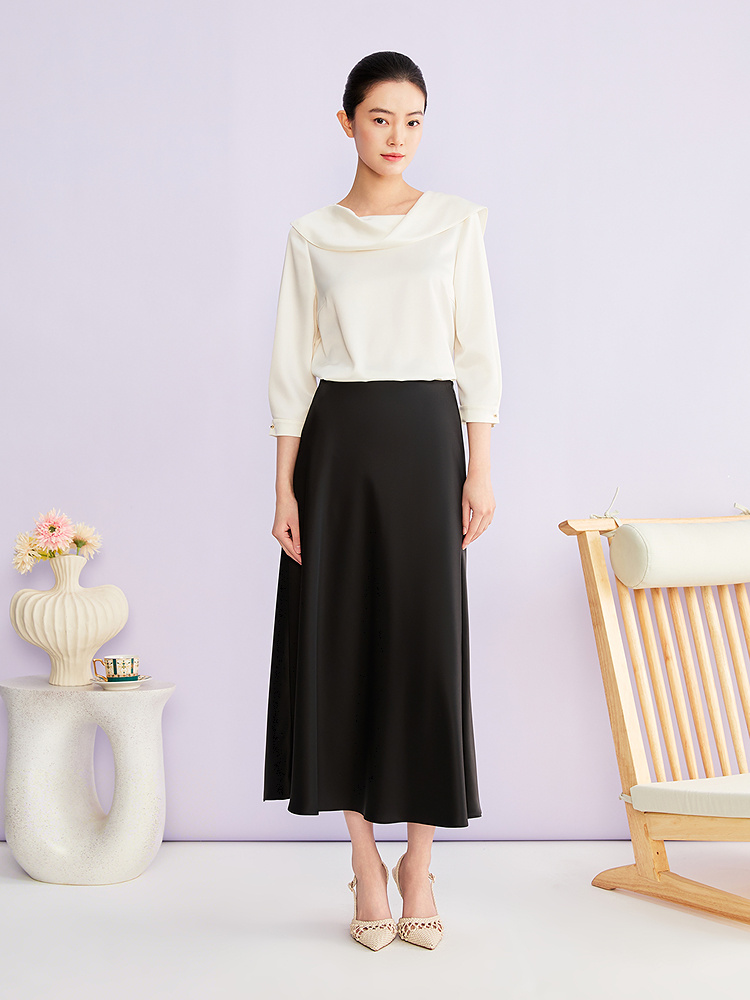 YINER音儿2026春季新款优雅时尚立体领型醋酸混纺七分袖衬衫上衣8C36170190