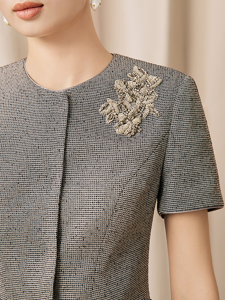 【绞综工艺】Song of Song歌中歌2026夏季新款奢感收腰钉珠外套5C36210150