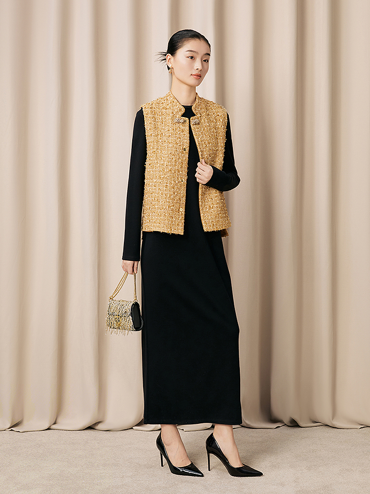 【鎏金织梦】Song of Song歌中歌2026春季新款金属丝花纱马甲外套5C36101190