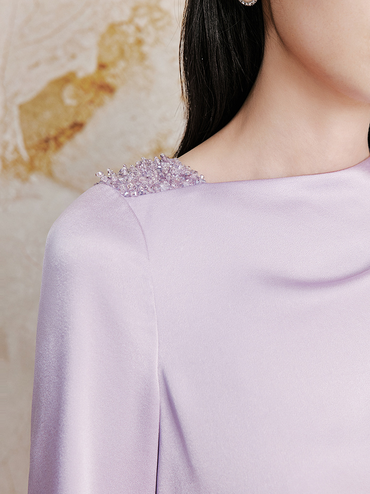 OBBLIGATO奥丽嘉朵2026秋季新款日本缎面醋酸荡领轻礼服连衣裙1C66305300