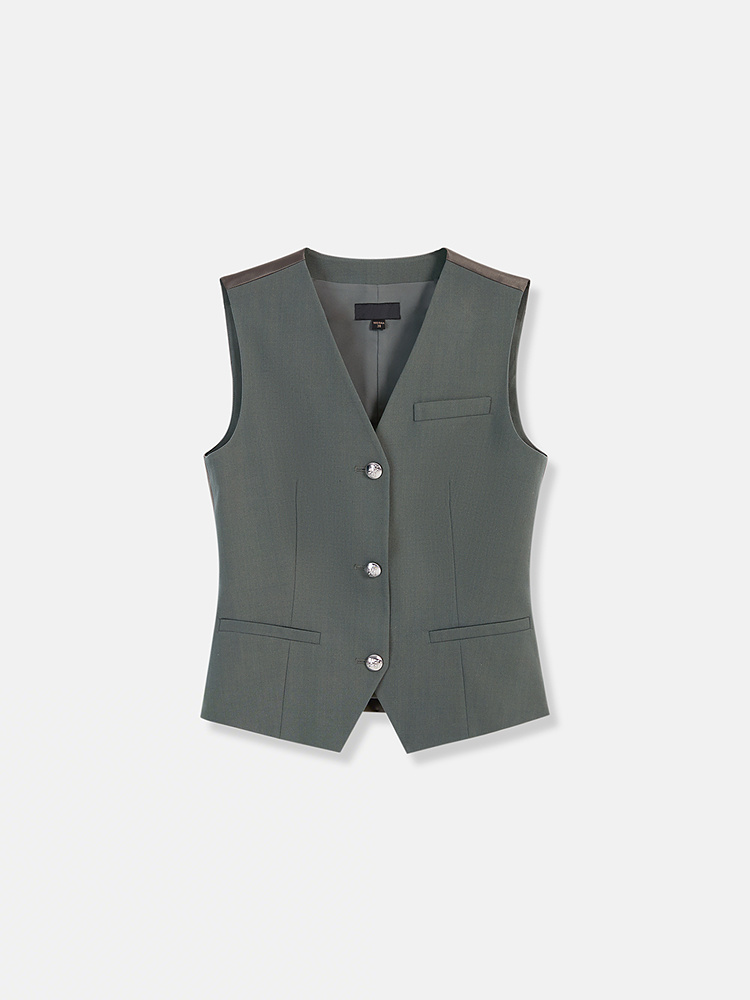 【轻商务系列】YINER音儿2026夏季新款时尚三醋酸羊毛混纺V领马甲8236201140