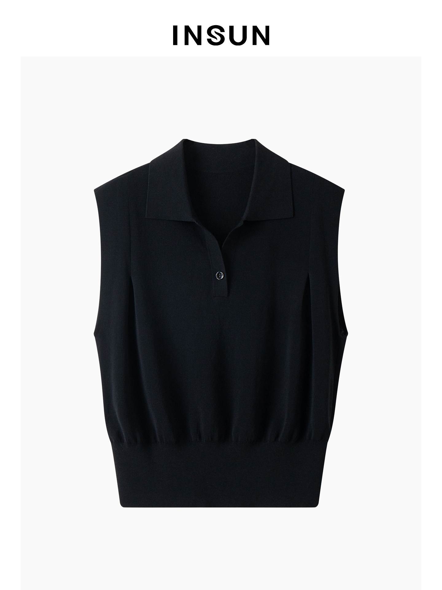 INSUN恩裳专选2026夏季休闲微落肩POLO领醋酸棉针织衫9C66206140