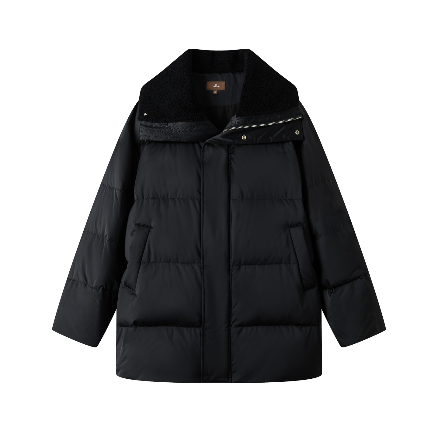 INSUN恩裳专选2025冬季环保毛领大翻领宽松中长款包裹感羽绒服9C65508640